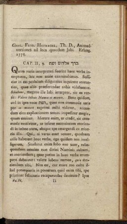 [ XIV. Guil. Frid. Hufnagel, Th. D., Animadversiones ad loca quaedam Iobi....]