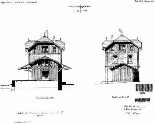 Schwendi: Empfangsgebäude mit Anbau Güterschuppen Südl.u.nördl.Giebelansicht