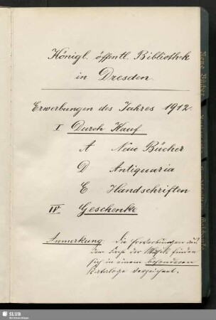 [38]: Acquisitions-Katalog 1912 - Bibl.Arch.III.J,Vol.838