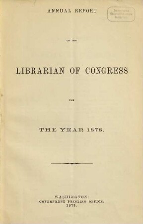 Annual report of the Librarian of Congress. 1878 (1879)