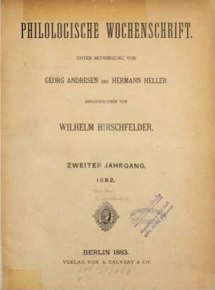 Philologische Wochenschrift, 2. 1882 (1883)