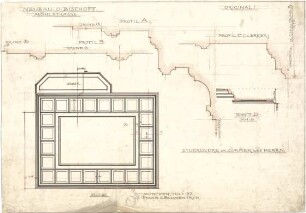 Pfann, Paul; München, Möhlstr.; Wohnhaus O. Bischoff - Zimmer des Herrn (Deckenabwicklung); Deckenprofile (Schnitte)