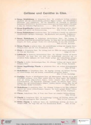 Gefässe und Geräthe in Glas (Nr. 92 - 141)