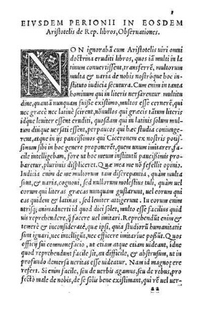 Eivsdem Perionii In Eosdem Aristotelis de Rep. libros, Obseruationes