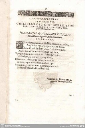 IN PERIBOLOGIAM CLARISSIMI VIRI GUILIELMI DILICHII, SERENISSIMI ELECTORIS SAXONIAE HISTORICI, GEOgraphi & Architecti primarii,...