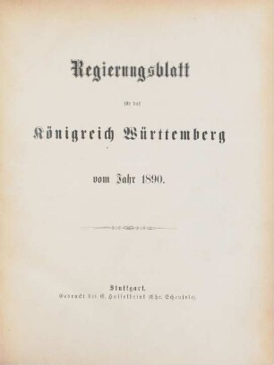 1890: Regierungsblatt für das Königreich Württemberg