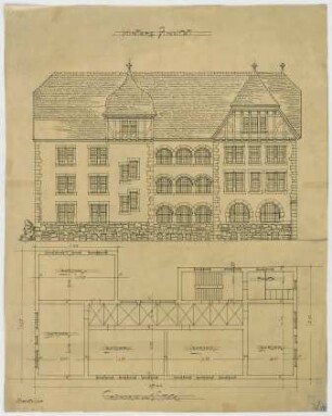 Fischer, Theodor; Rothenburg ob der Tauber; Schule - Grundriss 1. OG, Ansicht