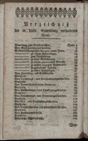Verzeichniß der in dieser Sammlung enthaltenen Briefe.