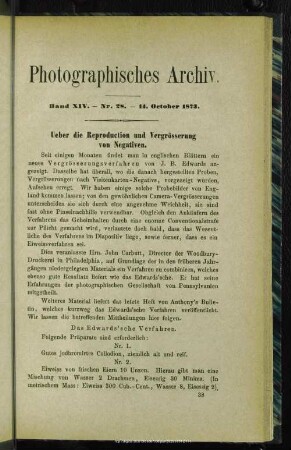 Ueber die Reproduction und Vergrösserung von Negativen