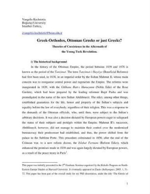 Greek-Orthodox, Ottoman Greeks or just Greeks? : theories of coexistence in the aftermath of the young Turk revolution