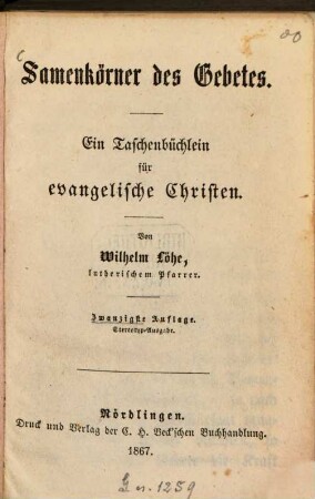 Samenkörner des Gebets : ein Taschenbüchlein für evangelische Christen