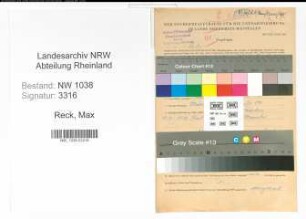 Entnazifizierung Max Reck , geb. 02.12.1911 (Handelsvertreter)