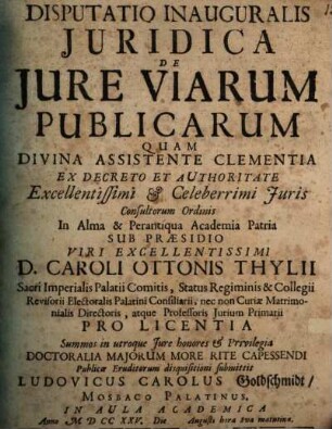 Disputatio inauguralis iuridica de iure viarum publicarum