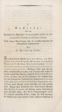 905-938 Nachträge über den Verfasser des Spruches: in necessariis unitas, in non necessariis libertas, in utrisque caritas : nebst einigen Bemerkungen über die irenische Litteratur des siebenzehnten Jahrhunderts