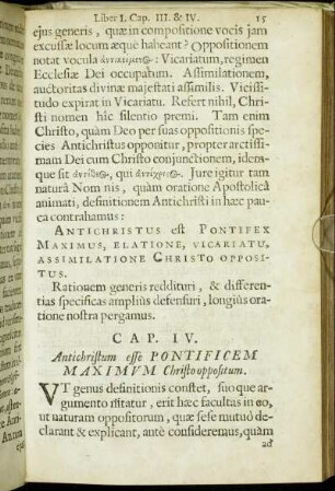 Cap. IV. Antichristum esse Pontificem Maximum Christo oppositum.