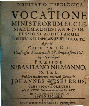 Disp. theol. de vocatione ministrorum ecclesiarum Augustanae Confessioni addictarum