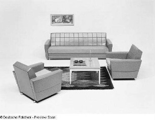 Couchtisch : Sitzgruppe "Tessin" (1972; Möbelkombinat Erfurt (MKE)). Ansicht mit Couchtisch