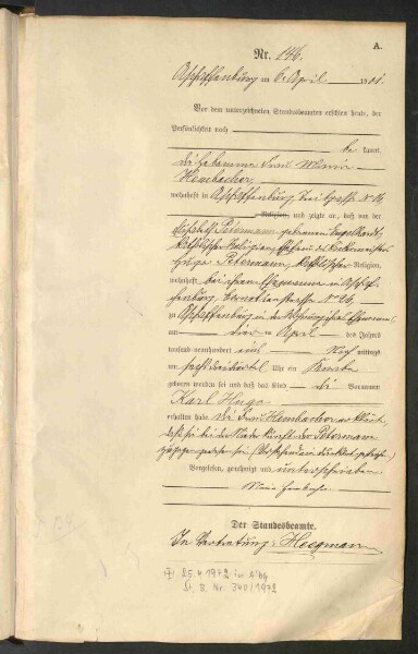 Standesamtsbuch der Stadt Aschaffenburg: Geburten 365/1900 - 184/1901