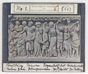 Straßburg, Münster: Westfassade, Mittelportal, Bogenfeld: Jesu Gefangennahme und Geißelung