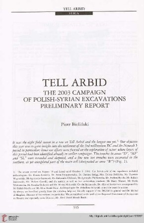 15: Tell Arbid : the 2003 campaign of Polish-Syrian excavations preliminary report