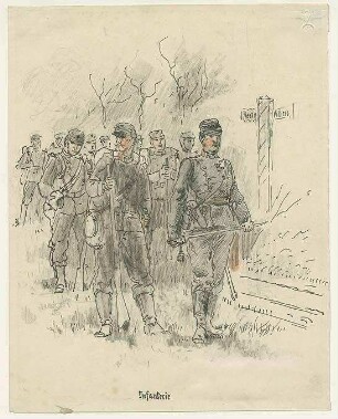Trupp Infanteristen auf dem Vormarsch nach Villiers, 1870
