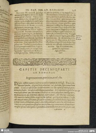 Capitis Decimiquarti Ad Romanos. Argumentum, partitio, analysis