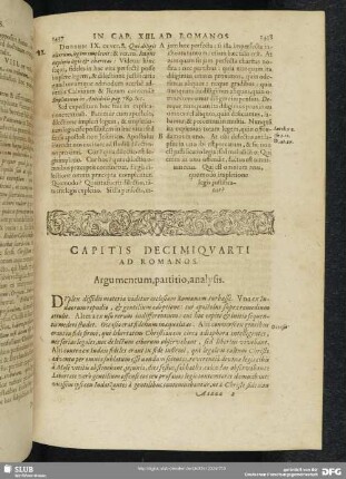 Capitis Decimiquarti Ad Romanos. Argumentum, partitio, analysis