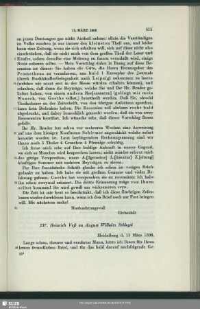 Heinrich Voß an August Wilhelm von Schlegel, Heidelberg, 13.03.1808