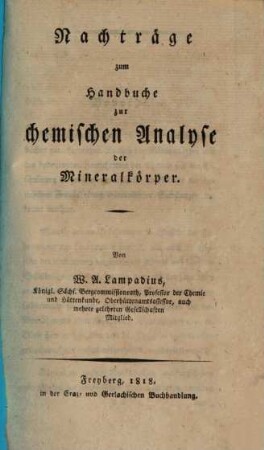 Nachträge zum Handbuche zur chemischen Analyse der Mineralkörper