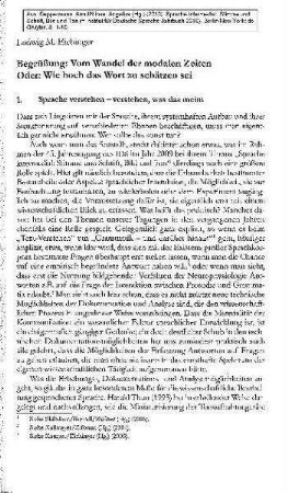 Begrüßung: vom Wandel der modalen Zeiten : oder: wie hoch das Wort zu schätzen sei