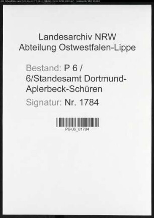 Sterberegister Standesamt Dortmund-Aplerbeck-Schüren XXV)