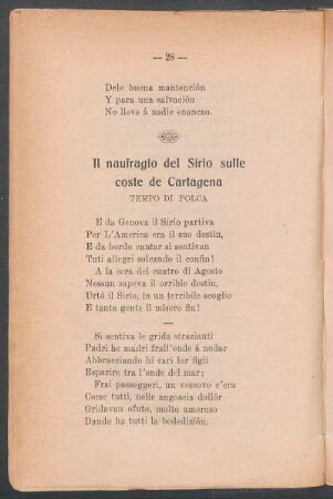 Il naufragio del Sirio sulle coste de Cartagena : Tempo di polca