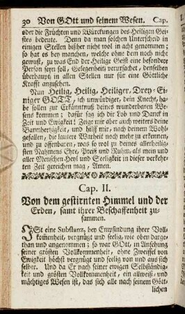 Cap. II. Von dem gestirnten Himmel und der Erden, samt ihrer Beschaffenheit zusammen