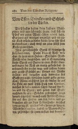Von Essen/ Trincken und Schlaffen der Türken
