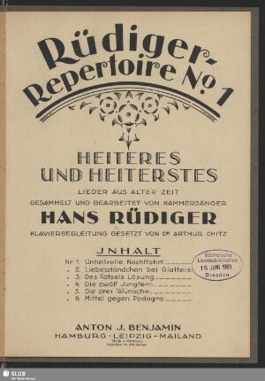 1: Rüdiger-Repertoire : Heiteres und Herterstes; Lieder aus alter Zeit