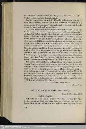 August Wilhelm von Schlegel an Sophie von Schlegel, Bonn, 18.12.1818