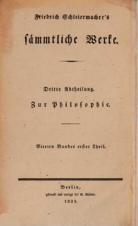 Friedrich Schleiermacher's literarischer Nachlaß, Zur Philosophie, 2,1