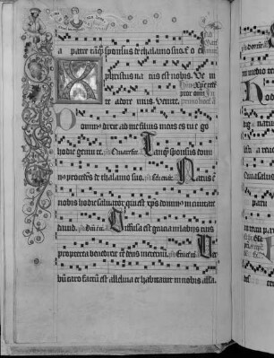 Antiphonarium (Benediktinerhandschrift) — Bordüre mit Halbfigur eines Mannes und Christusknabe mit Weltkugel, Folio 17verso