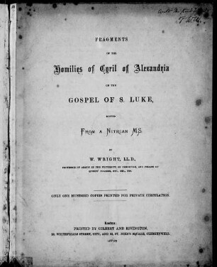 Fragments of the Homilies of Cyril of Alexandria on the Gospel of S. Luke