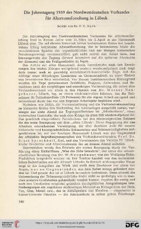 Neue Folge 10: Die Jahrestagung 1959 des Nordwestdeutschen Verbandes für Altertumsforschung in Lübeck