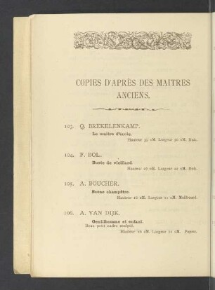 Copies d’après des maitres anciens