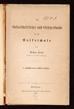 Die Gesundheitslehre und Gesetzeskunde in der Volksschule