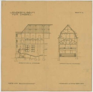 Fischer, Theodor; Kassel; Museum (jetzt: Hessisches Landesmuseum) - Vortragssaal (Querschnitt, Längsschnitt)