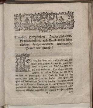 Erlauchte, Hochgebohrne, Hochwohlgebohrne, Hochedelgebohrne, nach Stand und Würden allesamt hochzuverehrende Leidtragende, Gönner und Freunde!