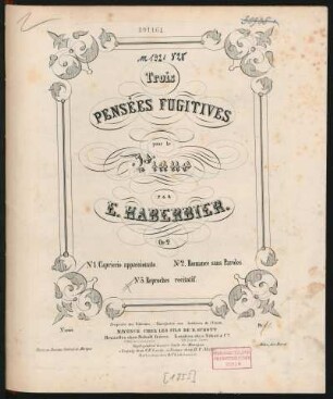 Trois pensées fugitives : pour le piano ; op. 2