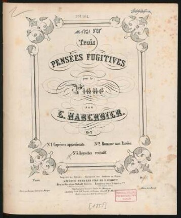 Trois pensées fugitives : pour le piano ; op. 2