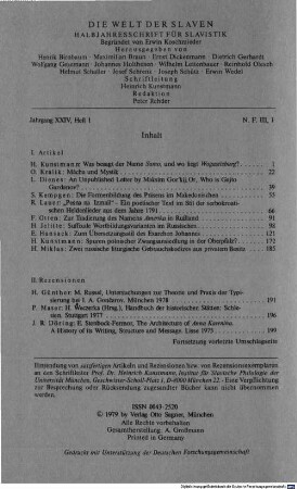 Die Welt der Slaven : internationale Halbjahresschrift für Slavistik. 24 = N.F. 3. 1979