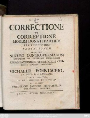 De Correctione et Correptione Morum Donati Partium Reviviscentium Præfationem