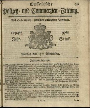 37tes Stueck, Montag den 15ten September 1794