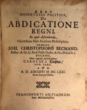 Diss. pol. de abdicatione regni